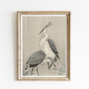 Póster de arte japonés de garza real de Ohara Koson ukiyo-e grabado en madera