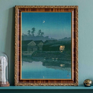 Póster de arte japonés de un pueblo pesquero de Kawase Hasui, impresión en madera ukiyo-e, decoración de pared