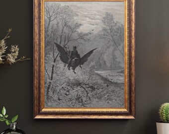 Gustave Dore Knight on Hippogriff Print: Medieval Fantasy Art