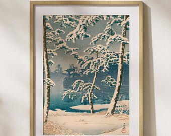 Kawase Hasui Senzoku Pond Snow Print | Japanese Woodblock Art Poster | Shin-hanga Winter Wall Decor