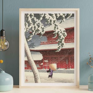 Kawase Hasui – Zojoji-Tempel im Schnee - Kunstdruck - Japanisches Shin-Hanga Poster - verschneite Tokyo-Landschaft