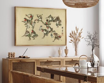 Frog Parade – Kawanabe Kyōsai Japanese Print – Frogs With Lanterns