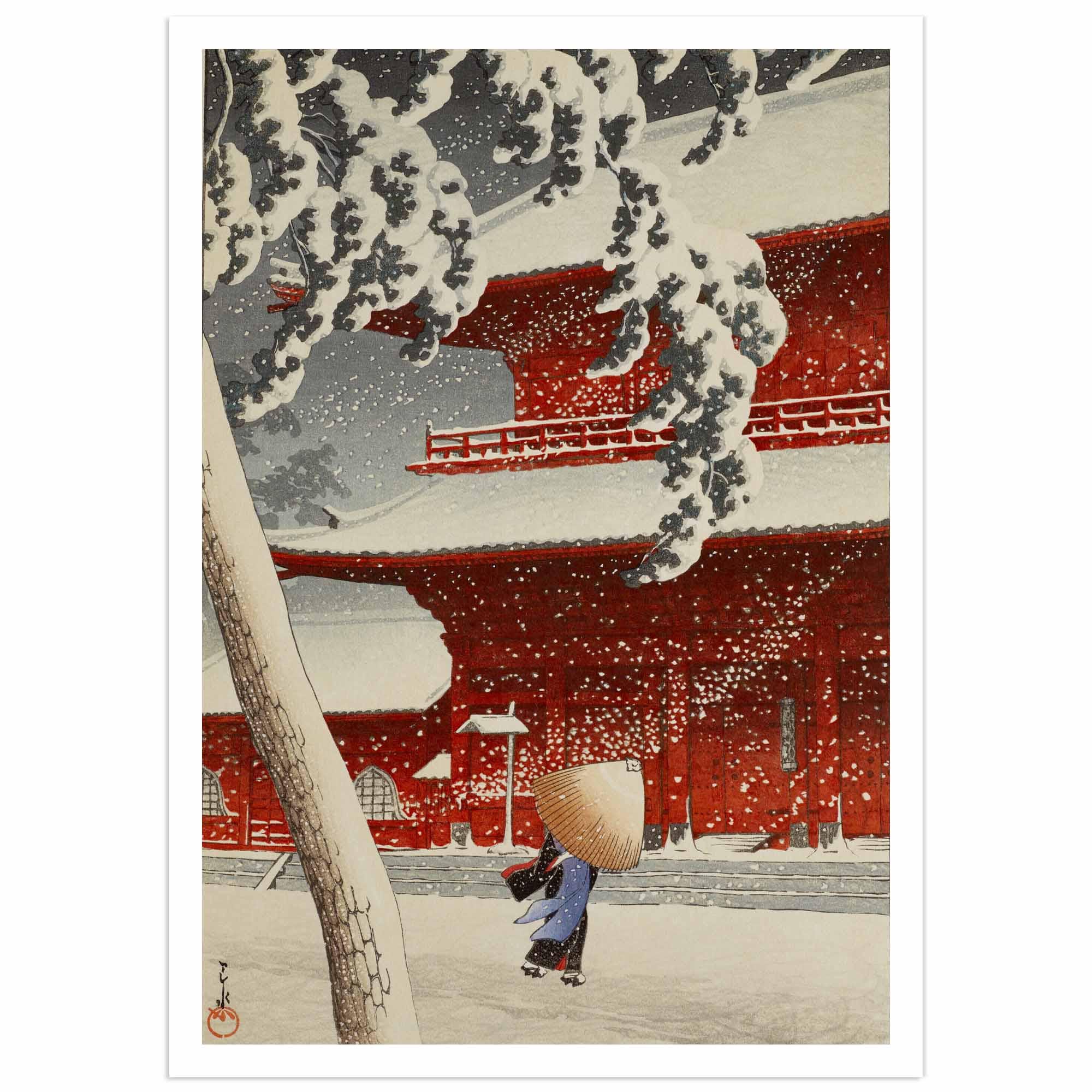 川瀬巴水 - 雪の増上寺版画：日本の冬景色 - Etsy 日本