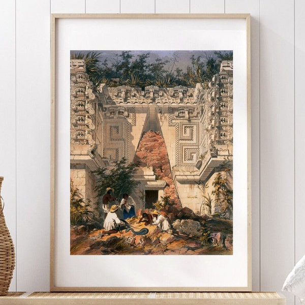 Gateway Casa Del Gobernador Uxmal Frederick Catherwood Vintage art print Aztec Maya Inca Wall art