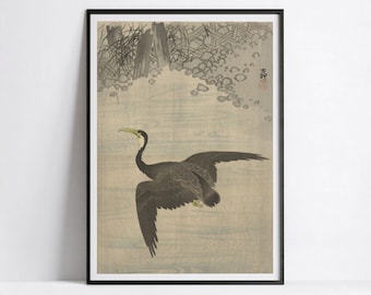Cormorant in Flight – Ohara Koson Japanese Woodblock Print Reproduction