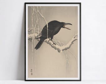 Ohara Koson poster Cawing Crow, Japanese art poster, ukiyo-e woodblock print