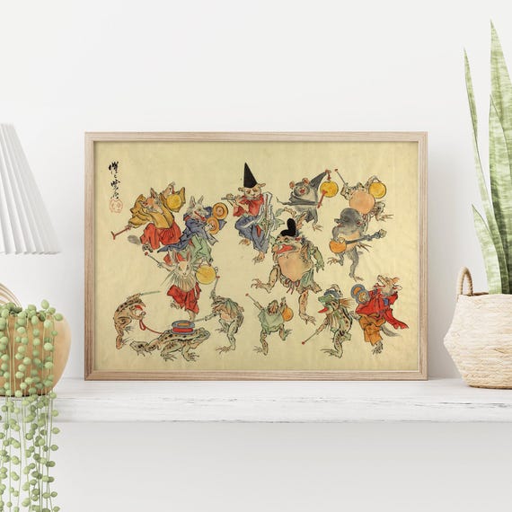 Dancing Animals With Frog Deity – Kawanabe Kyōsai Print – Japanese