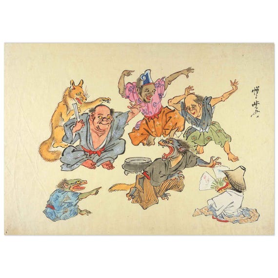 Japanese Yokai Print – Kawanabe Kyosai Demons & Fox Spirit