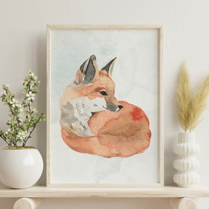 Lindo cartel de zorro de las nieves para el dormitorio de los niños Decoración de la guardería del bebé, cartel de la guardería para niñas y niños