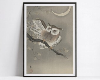 Ohara Koson Long-Eared Owl Print – Japanese Woodblock Japandi Wall Art