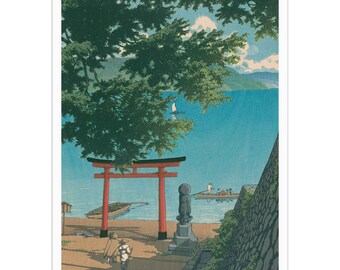 川瀬巴水 日本の版画：中禅寺歌ヶ浜 木版画ポスター - Etsy 日本