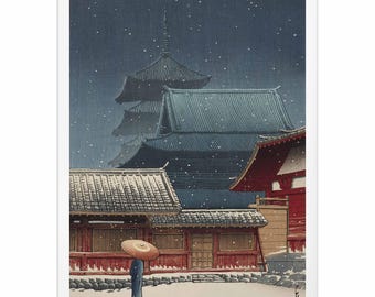 Kawase Hasui Zojoji Temple Snow Print: Japanese Art Poster