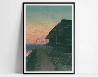 Kawase Hasui Sunset Morigasaki 1932 Print | Japanese Village Art | Shin-hanga Woodblock Poster | Museum Quality
