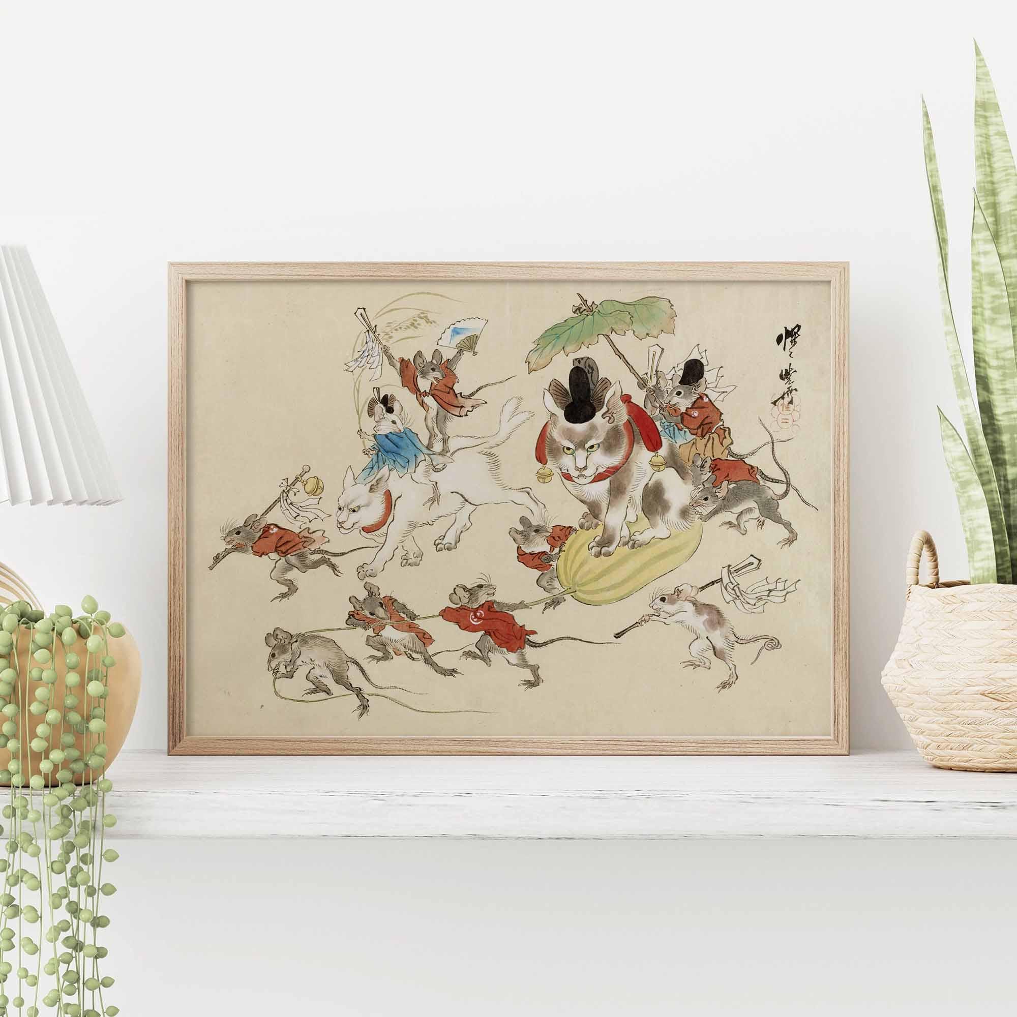 Kawanabe Kyōsai Art Print: Vintage Japanese Cat Parade Ukiyo-e