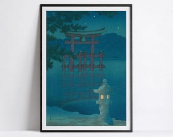 Kawase Hasui Miyajima Starlit Night Print | Floating Torii Gate | Japanese Moonlight Art