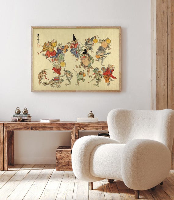 Dancing Animals With Frog Deity – Kawanabe Kyōsai Print – Japanese