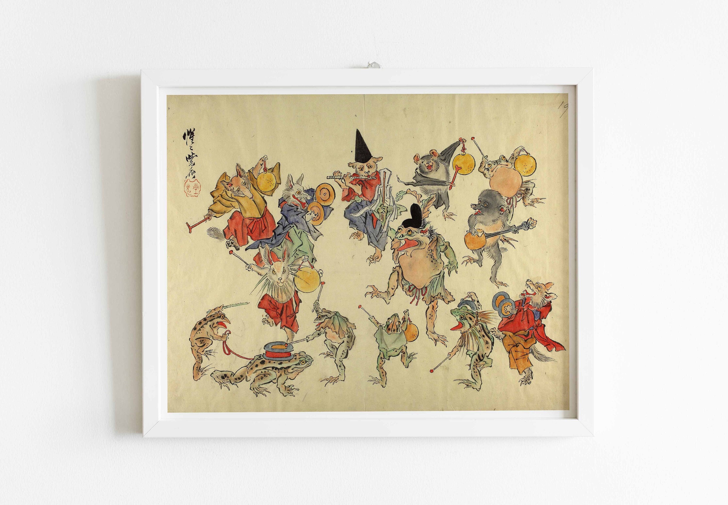 アート・デザイン・音楽 FOLKS tetsushi kobayashi Kawanabe Kyosai Art Print: Animals, Musical Instruments, Dancing