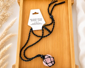 Rozenkwarts kristallen ketting | Verstelbaar koord, autohanger, liefdessteen