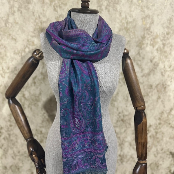 Emerald Purple pashmina shawl, scarf, neck scarf, necktie, headscarf, veil, and shoulder wrap, scarves, Wraps, wedding bridal shawl, gift