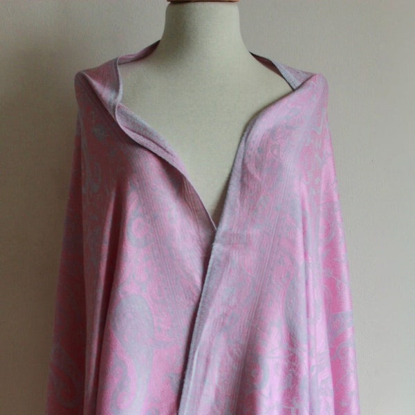 Pink pashmina shawl, scarf, neck scarf, necktie, headscarf, veil, and shoulder wrap, scarves, Wraps