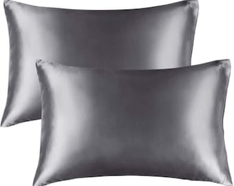 Set of 2 Gray Silk Satin Texture Pillowcases - 50x70 cm Bedding ,Bed Pillow, Pillow Cases