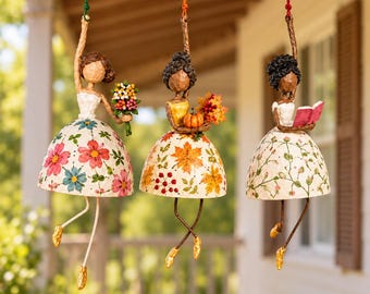 Dancing Lady Hanging Ornament, Woman Figurine, Vintage Floral Girl Decor, Fairy Pendant, Garden Hanging Decoration, Quirky Gift, Home Decor