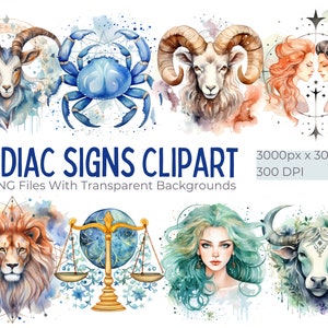 60 Sternzeichen Clipart Horoskop PNG Aquarell Clip Art Bundle Sternzeichen Horoskop Elemente, PNG Für Magie Und Astrologie Clipart Set