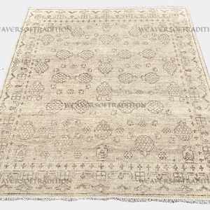 Beige Ivory Oushak Rug, 8x10 Quick Ship Hand Knotted Wool Carpet, Distressed Vintage Neutral Oriental Area Rug for Living Room