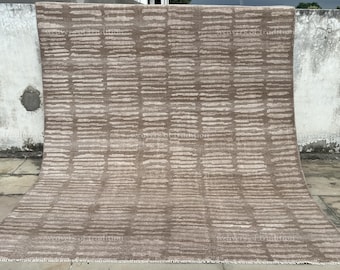 Muted Brown Beige Abstract Hand Knotted Wool Rug Modern Scandinavian Living Room Area Rug