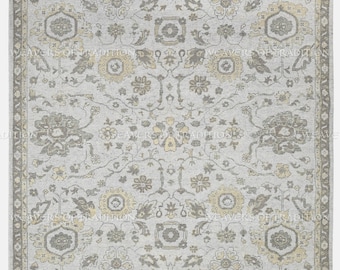 Handgeknoopt wollen oushak-vloerkleed 8 x 10 | Ivoorbeige bloementapijt