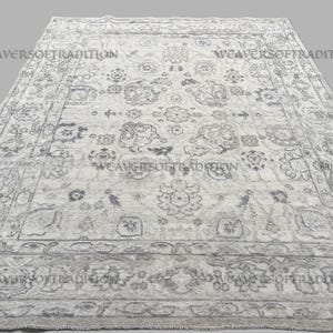 Ivory Beige Grey Oushak Rug, 8x10 Quick Ship Hand Knotted Wool Carpet, Distressed Vintage Oriental Area Rug for Living Room or Bedroom