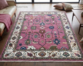 8x10 Stock Hand Knotted Oushak Rug Pink Traditional Wool Area Living Room Bedroom Carpet