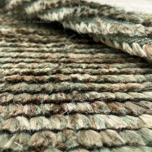 Hand Knotted Green Jute Shag Rug, Thick Textured Natural Fiber Carpet, Rustic Farmhouse Floor Covering for Living Room, Bedroom or Dining