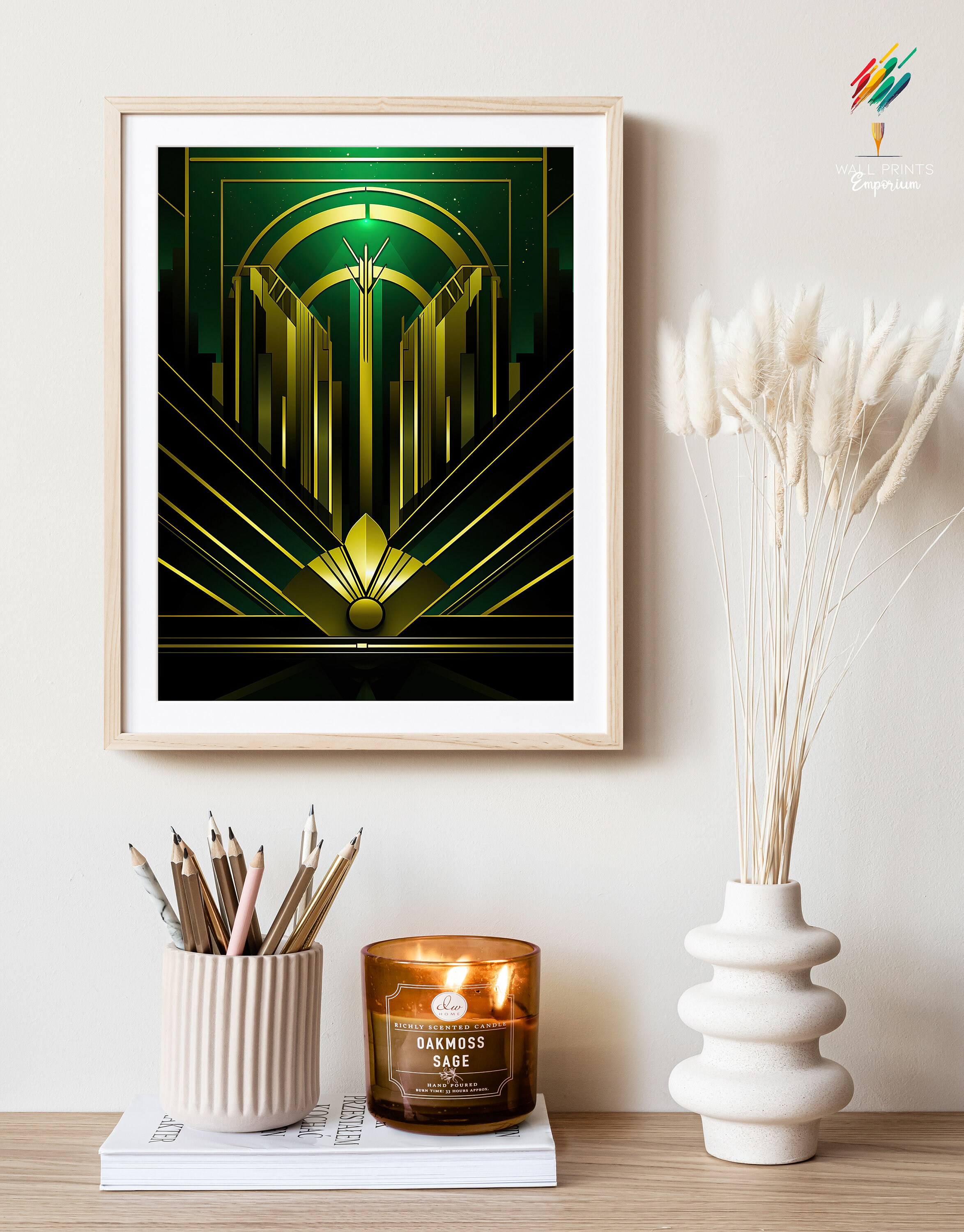 Gold Green Art Deco Wall Art Stylish Prints Art Deco Etsy