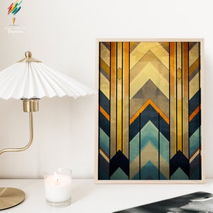 Mid Century Geometric Print Navy Blue & Gold, Vintage Art Deco Prints, Art Deco Wall Art, Unframed A5 A4 A3 A2 A1 US Sizes