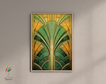 Print At Home, Stylish Art Deco Poster, 1920s Wall Art, Green Gold Art Deco Print Vintage, Art Deco Painting, Printable Art Deco