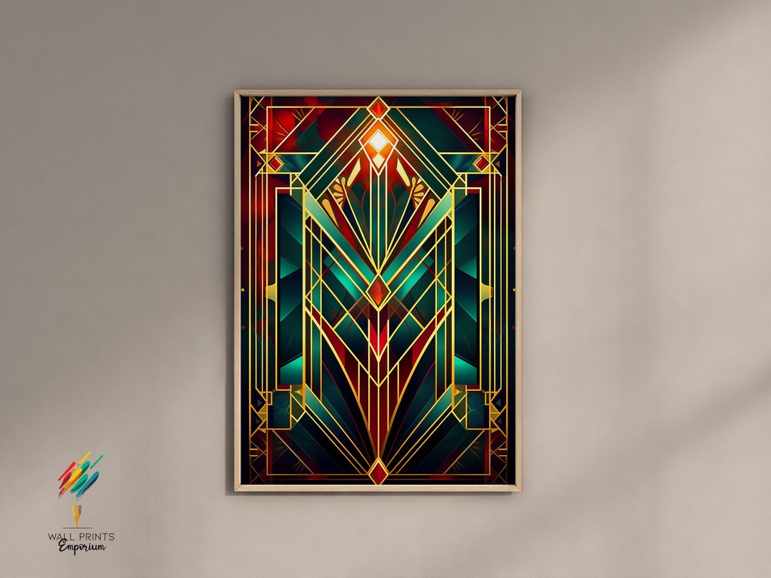 Red Green Modern Art Deco Wall Art, Stained Glass Wall Decor, Stylish