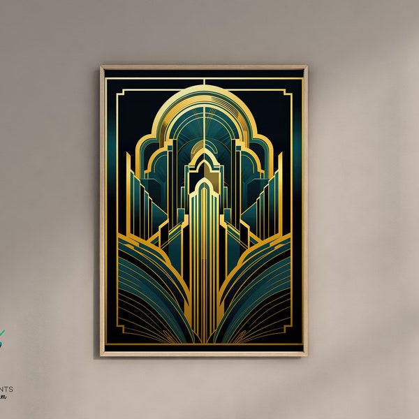 Print At Home, Blue & Gold Art Deco Wall Art, 1920s Wall Art, Art Deco Print Vintage, Vintage Art Print, Art Deco Poster, Art Deco Printable