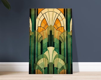 Vintage Teal Gold Art Deco Art Deco Canvas Wall Art Print, Gold Art Deco Print, Bedroom Wall Decor, Living Room Art, Canvas Art Deco Gift