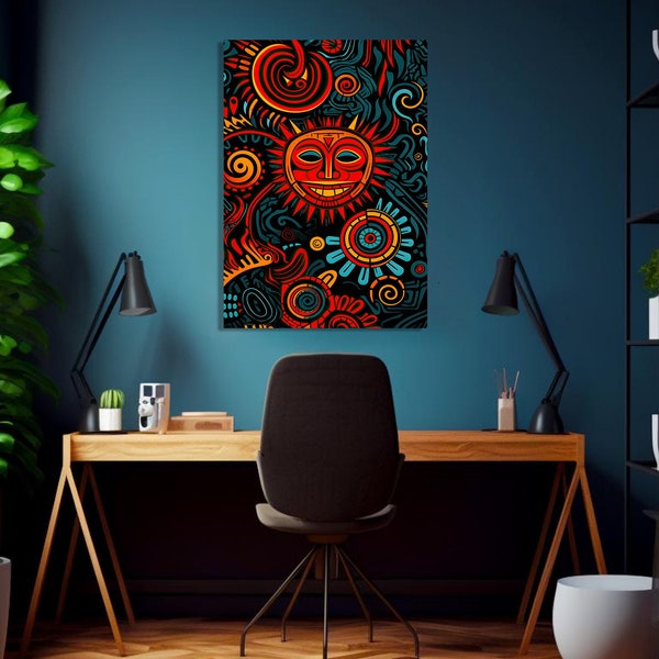 Print At Home, Island Tiki Art, Tiki Art Print, Sun Illustration, Tiki Bar Decor, Trippy Colorful Art, Tiki Lover Gift,  Digital Tiki Art