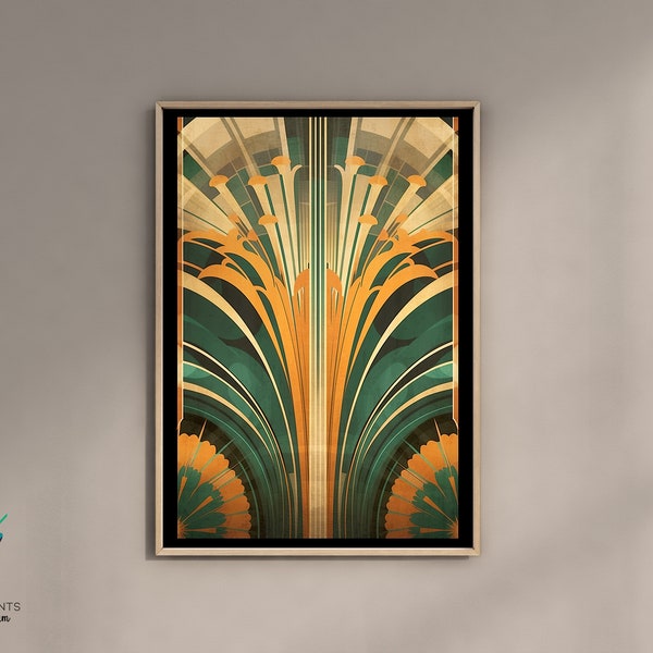 Print At Home, Vintage Green Gold Art Deco Print, Stylish Art Deco Poster, Classic Deco Design, 1920s Wall Art, Printable Art Deco