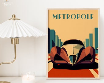Print At Home, Vintage Car Art Deco Poster, Art Deco Print, American Wall Art, Classic Car Print, Printable Wall Art Deco Download