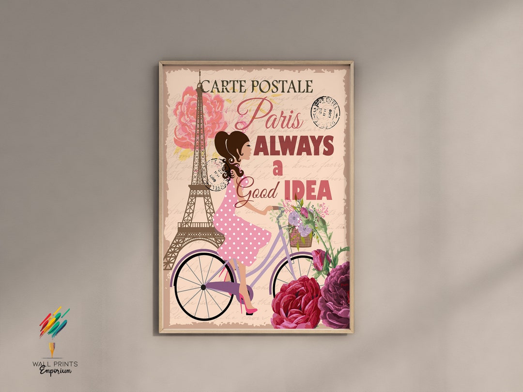 Vintage Paris Wall Art Print Downloadable, Blush Pink Wall Art, Feminine Wall Art Printable
