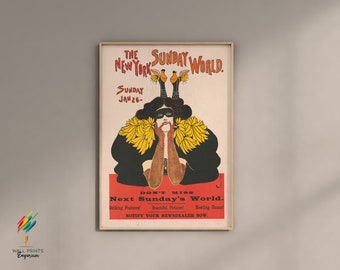 Digital 1900s New York Newspaper Print Poster Download, Art Nouveau Newspaper Art Print, Vintage burlesque art print, Art Deco Printable