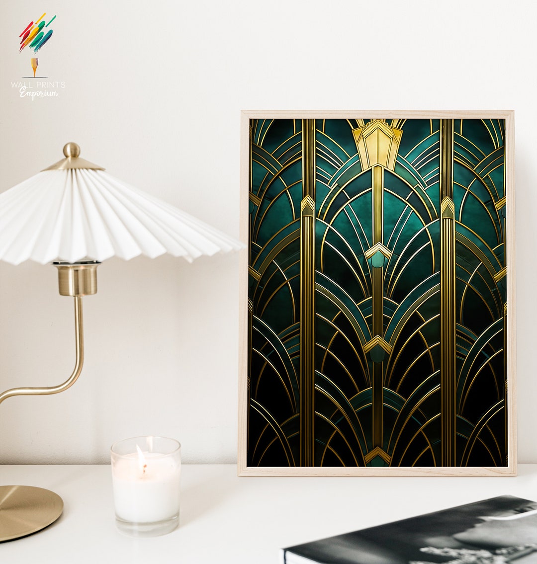 Green Gold Print, Stylish Art Deco Decor, Green Art Deco Wall Art, Gold