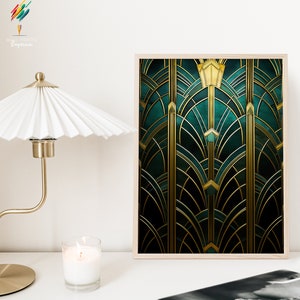 Green Gold Print, Stylish Art Deco Decor, Green Art Deco Wall Art, Gold Art Deco Poster, 1920s Vintage Print, Unframed A4 A3 A2 A1 US Sizes