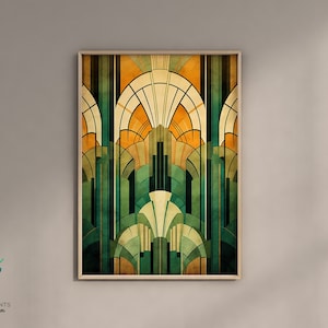 Teal Gold Art Deco, Bedroom Wall Decor, Kitchen Wall Art, Living Room Art, Vintage Art Deco Prints, Unframed A5 A4 A3 A2 A1 US Sizes VG1