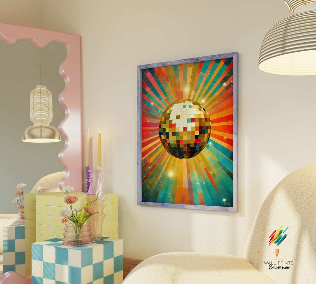 Retro 70s Wall Art Disco Ball Wall Art Disco Ball Vintage Etsy