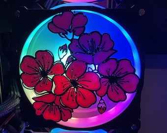 Sakura Flower Fan Cover 120mm RGB Fan Grill - Custom 3D Printed Gaming PC Fan Shroud Build Accessory with screws #530