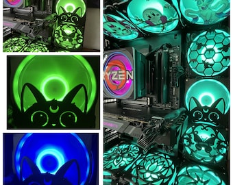 Peekaboo Cat Fan Cover 120mm RGB Fan Grill - Custom 3D Printed Gaming PC Fan Shroud Build Mod Accessory with screws or Magnets #117